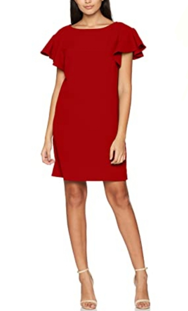 Calvin Klein Red Ruffle-Sleeve Shift Midi Dress